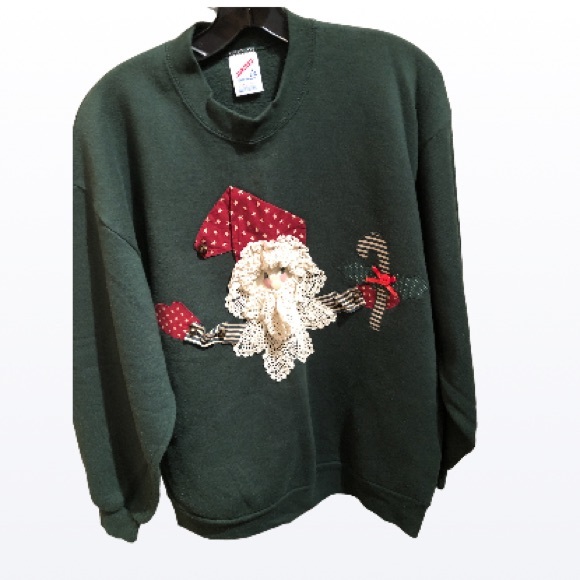 Tops - handmade Christmas sweatshirt unique doily Santa Claus design holiday top